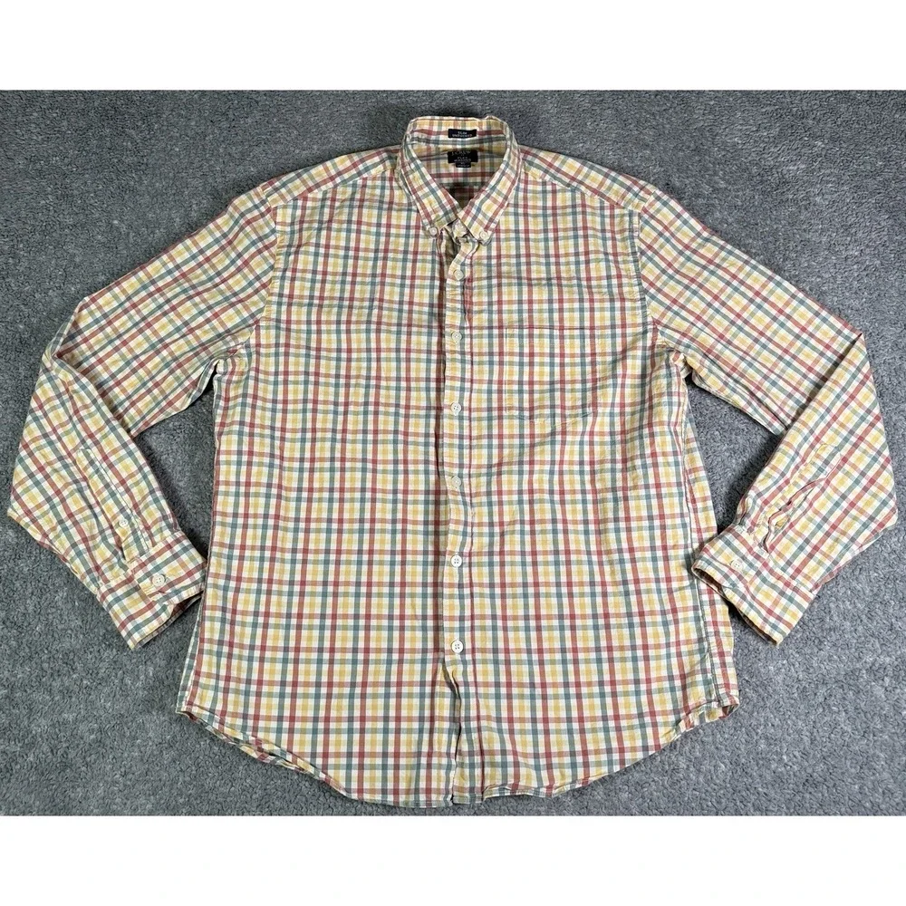 J Crew Slim Untucked Fit Flex Washed Plaid Multicolor Button Down Mens XL Preppy